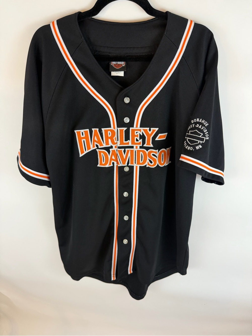 Harley-Davidson Black Orange Baseball Jersey Men’s/Women’s Motorcycle Shirt - Picture 2 of 8